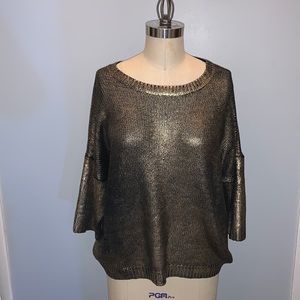 Caprices Black Knit Gold Painted Lacquer Oversized Sweater Size S